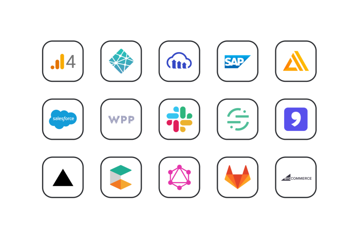 An arrangement of 15 icons representing apps in the Contentful Marketplace.