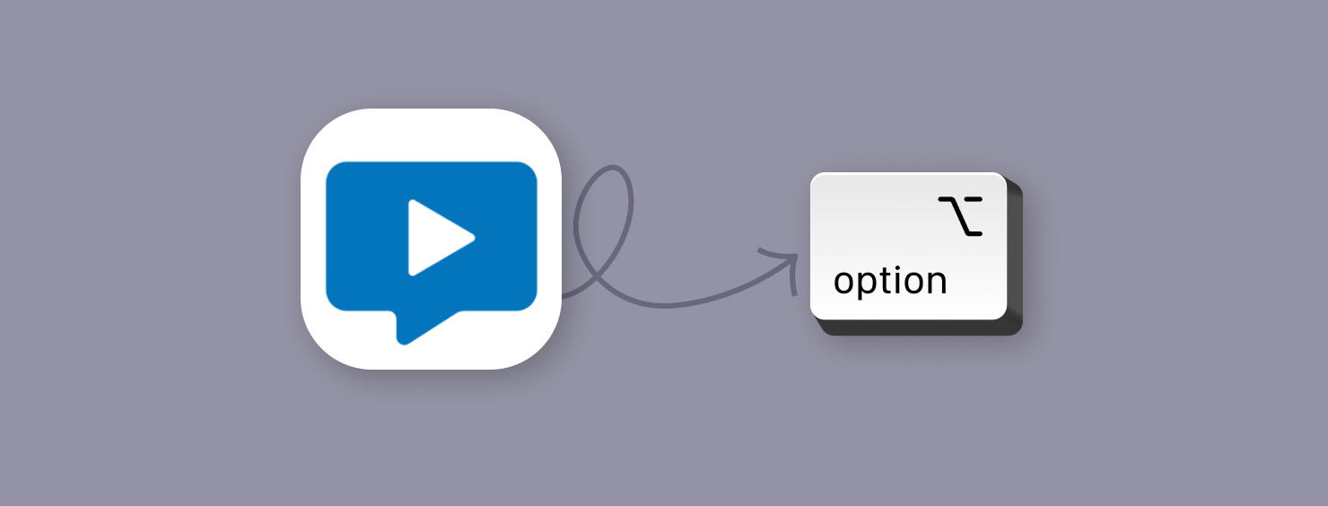 Concept illustration with video chat icon connected by a swooping arrow to an 'option' key.