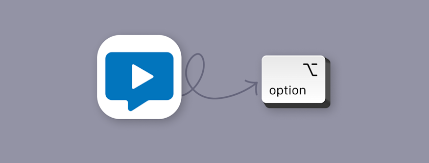 Concept illustration with video chat icon connected by a swooping arrow to an 'option' key.