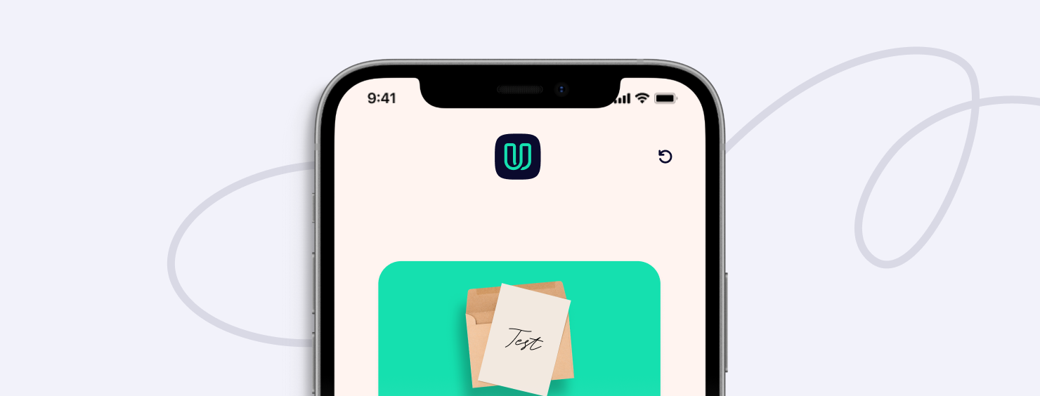 A smartphone screen showing a teal and brown app interface with a letter icon and the word "Text" written on it.