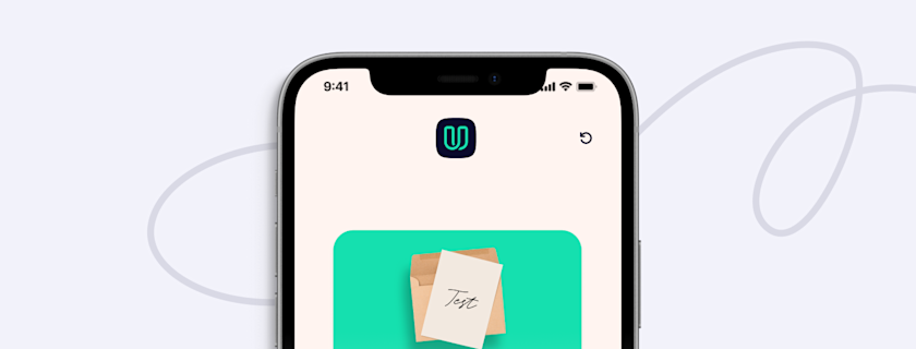 A smartphone screen showing a teal and brown app interface with a letter icon and the word "Text" written on it.