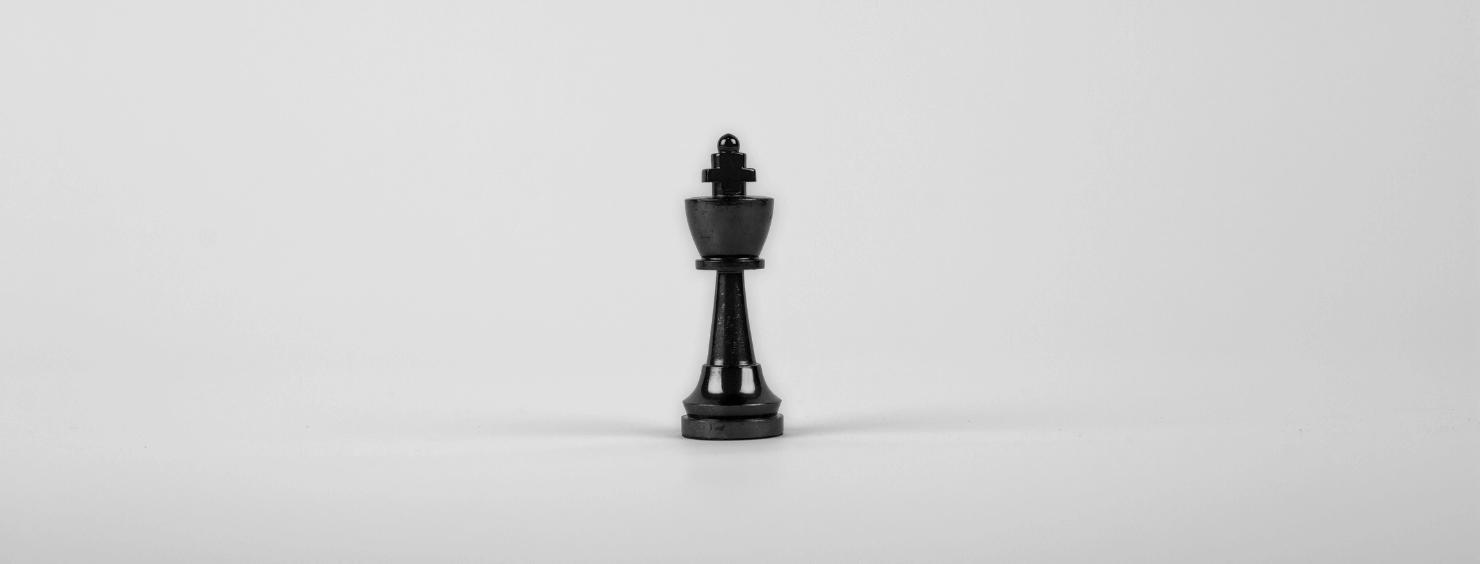 A single black king chess piece centered on a light grey background.