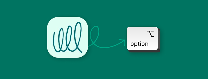 A stylized image depicts a process where freeform writing is transformed into typed options.