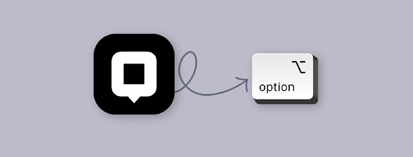 Illustration depicting the transition from a black chat bubble icon with a white square inside to a white button labeled "option" with a corresponding icon, connected by a looping arrow.