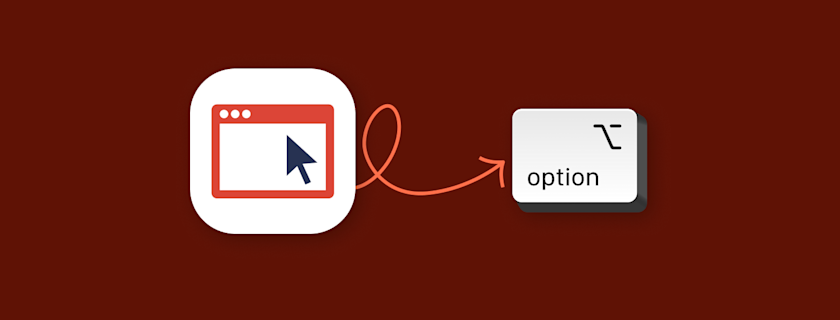 Illustration of a computer cursor moving from a screen to an "option" key.