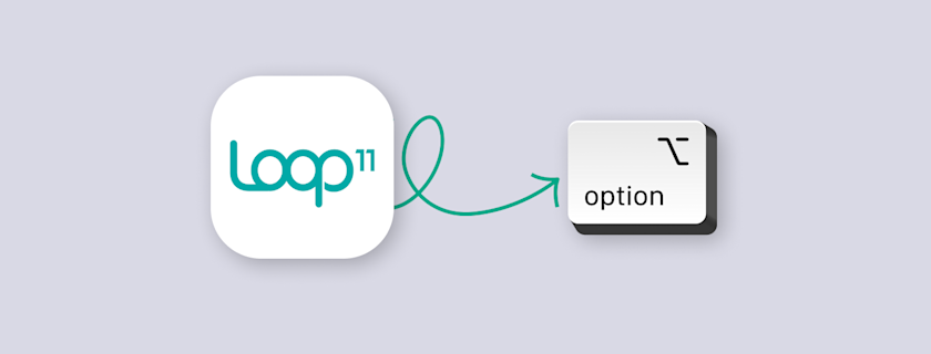 A teal arrow connects a logo for "Loop 11" to a button labeled "option" with an icon of a small wrench.