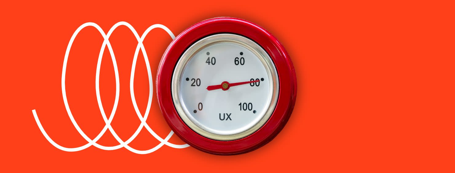 A gauge with a red pointer pointing to the number 30, with white coils on the left and an orange background.