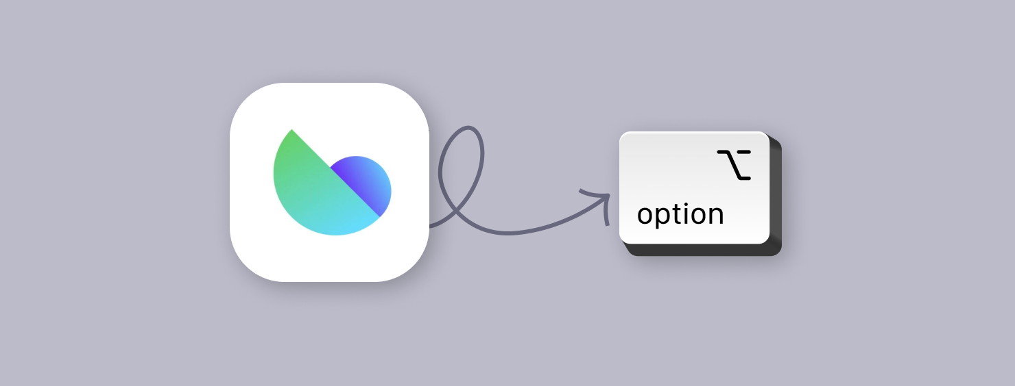 A colorful logo connects to a key labeled "option" with a loopy arrow.