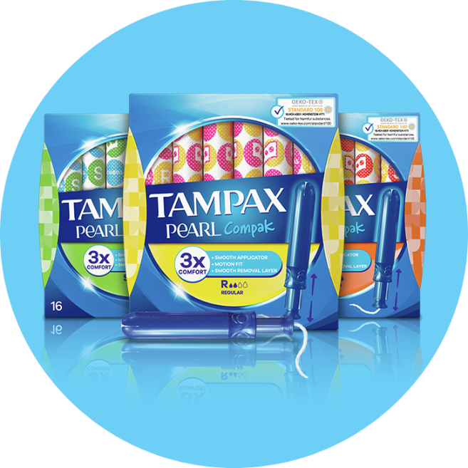 Tampax Pearl and Tampax Pearl Compak tampons with applicator 