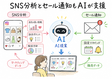 SNS分析とセール通知もAIが支援