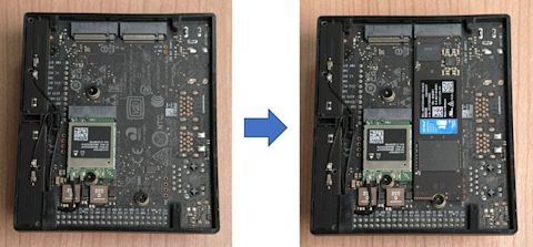 M.2スロットに2280のSSDを取り付けた様子