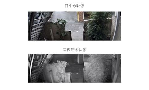 夜間は赤外線に切り替え、はっきり映像を撮影