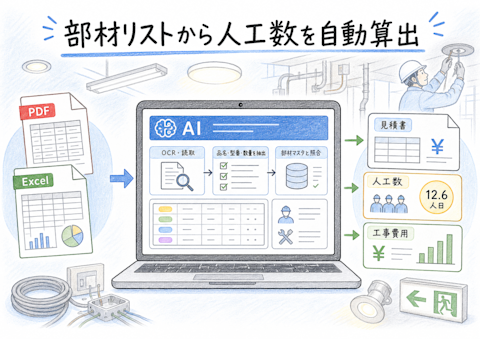 電気工事の見積作成AI支援システムの全体イメージ