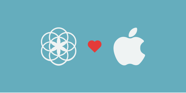illustration of the clue logo, a heart and the apple logo