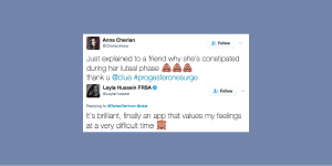 screenshot of two tweets praising the clue app for helping them understand their bodies and being supportive
