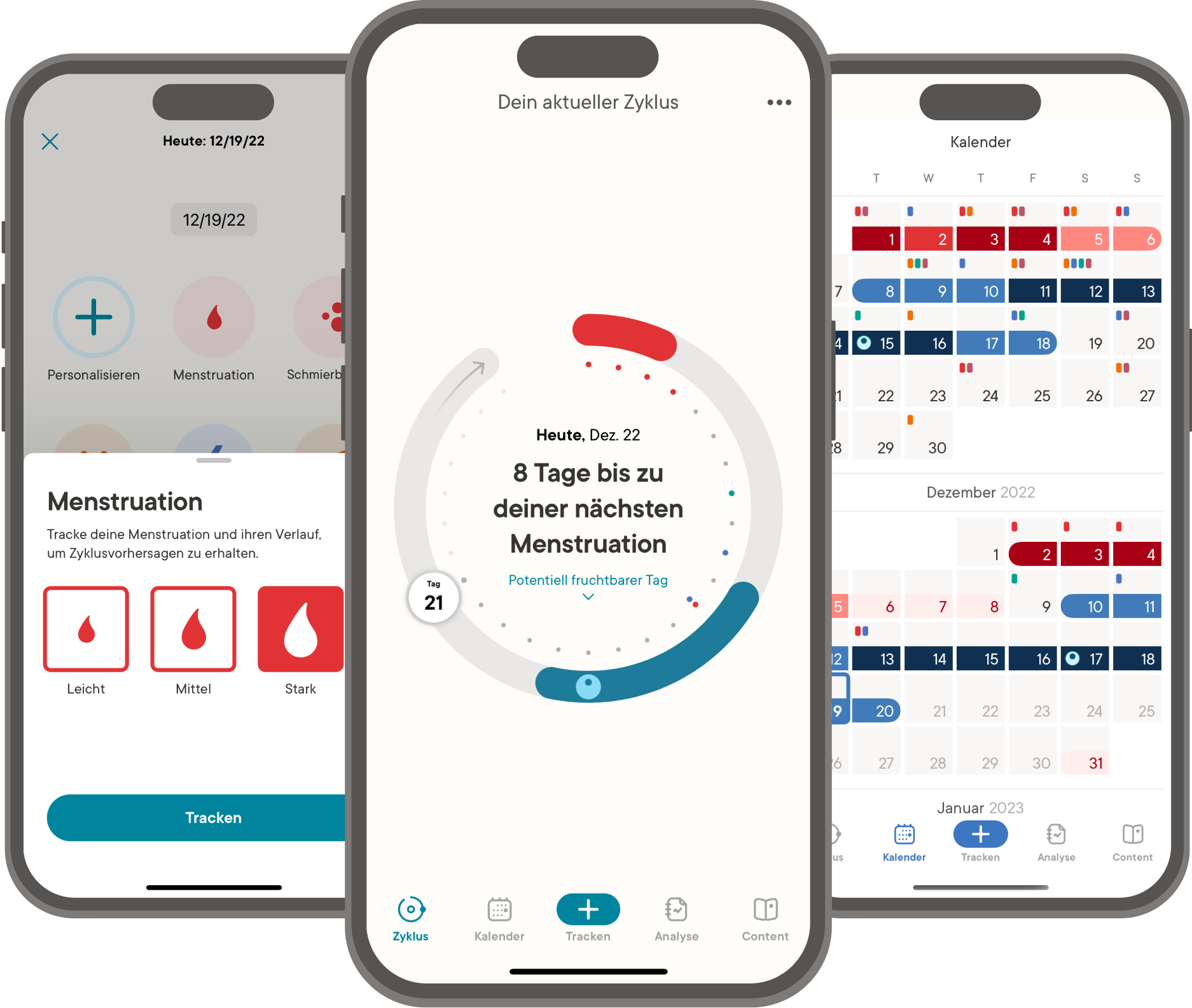 an image of 3 screens of the Clue app