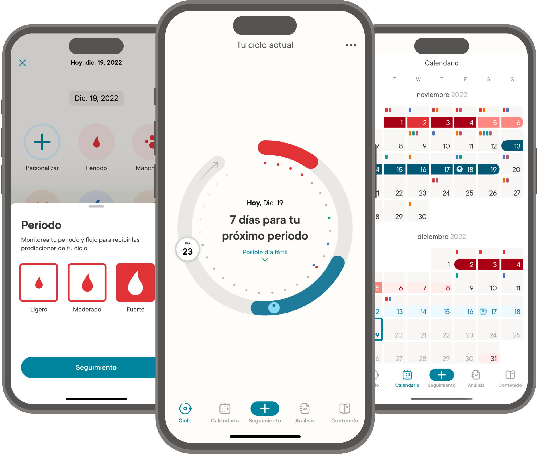 an image of 3 screens of the Clue app