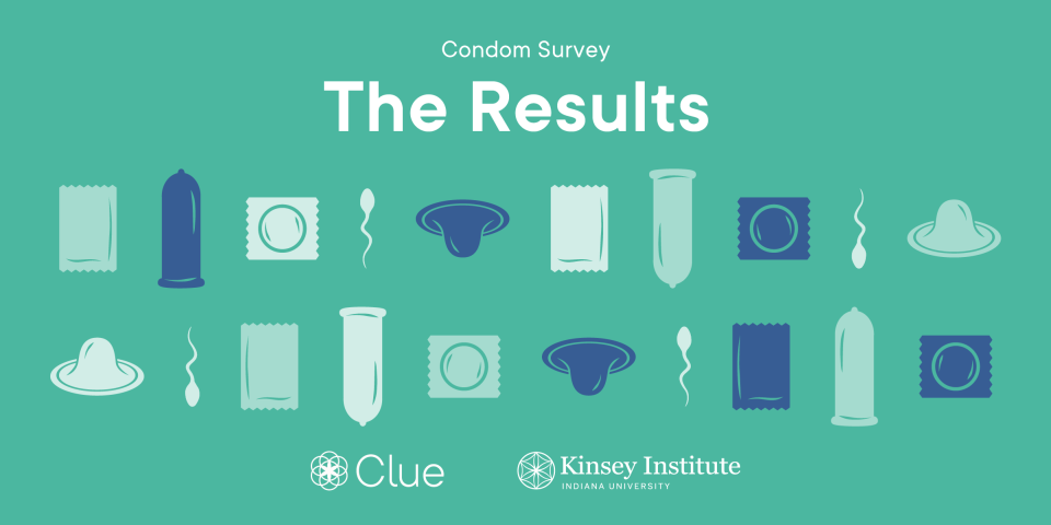 Condom survey results with illustrations of condoms and sperm