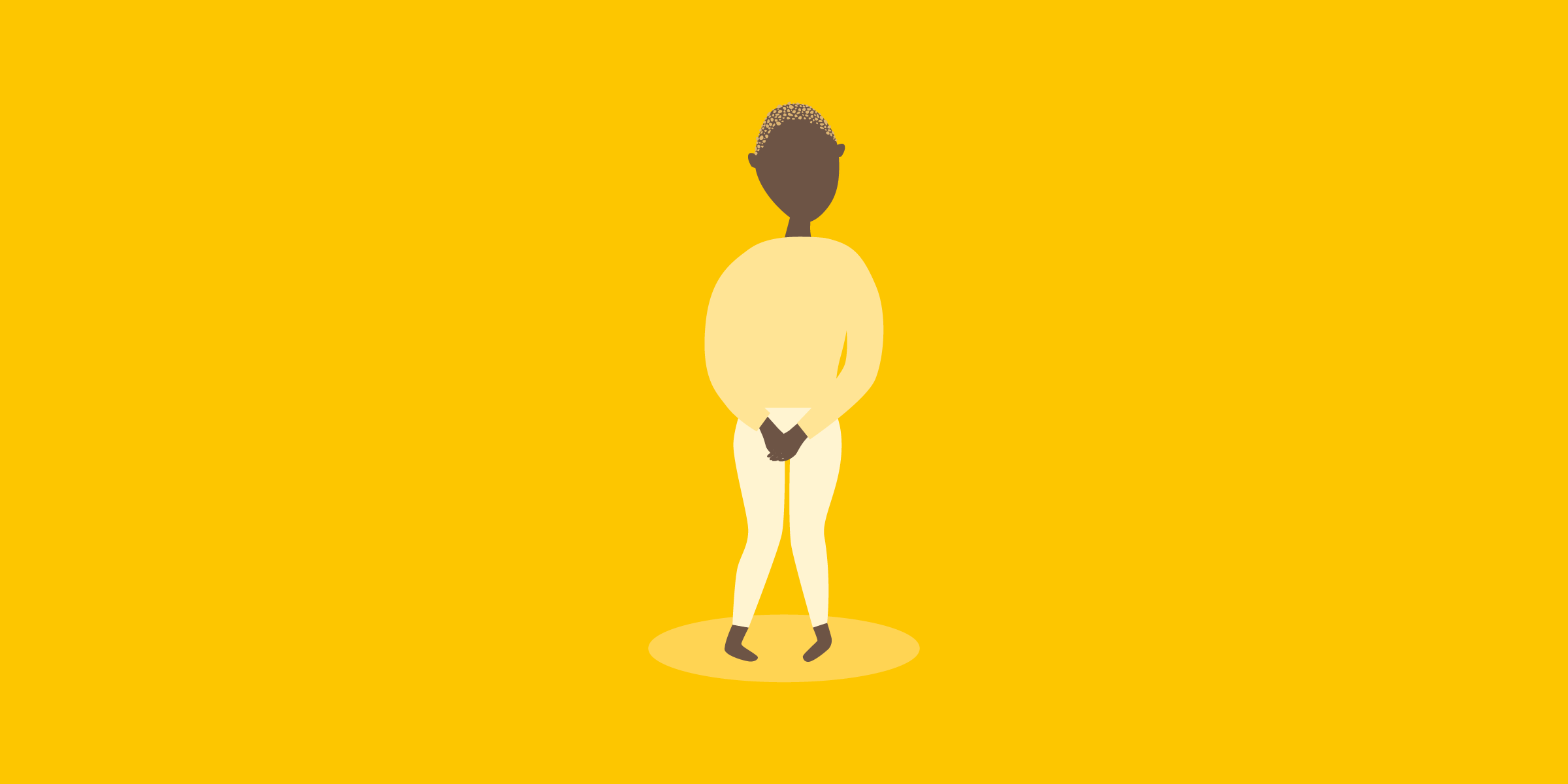 Person holding pants, in yellow shades on a yellow background