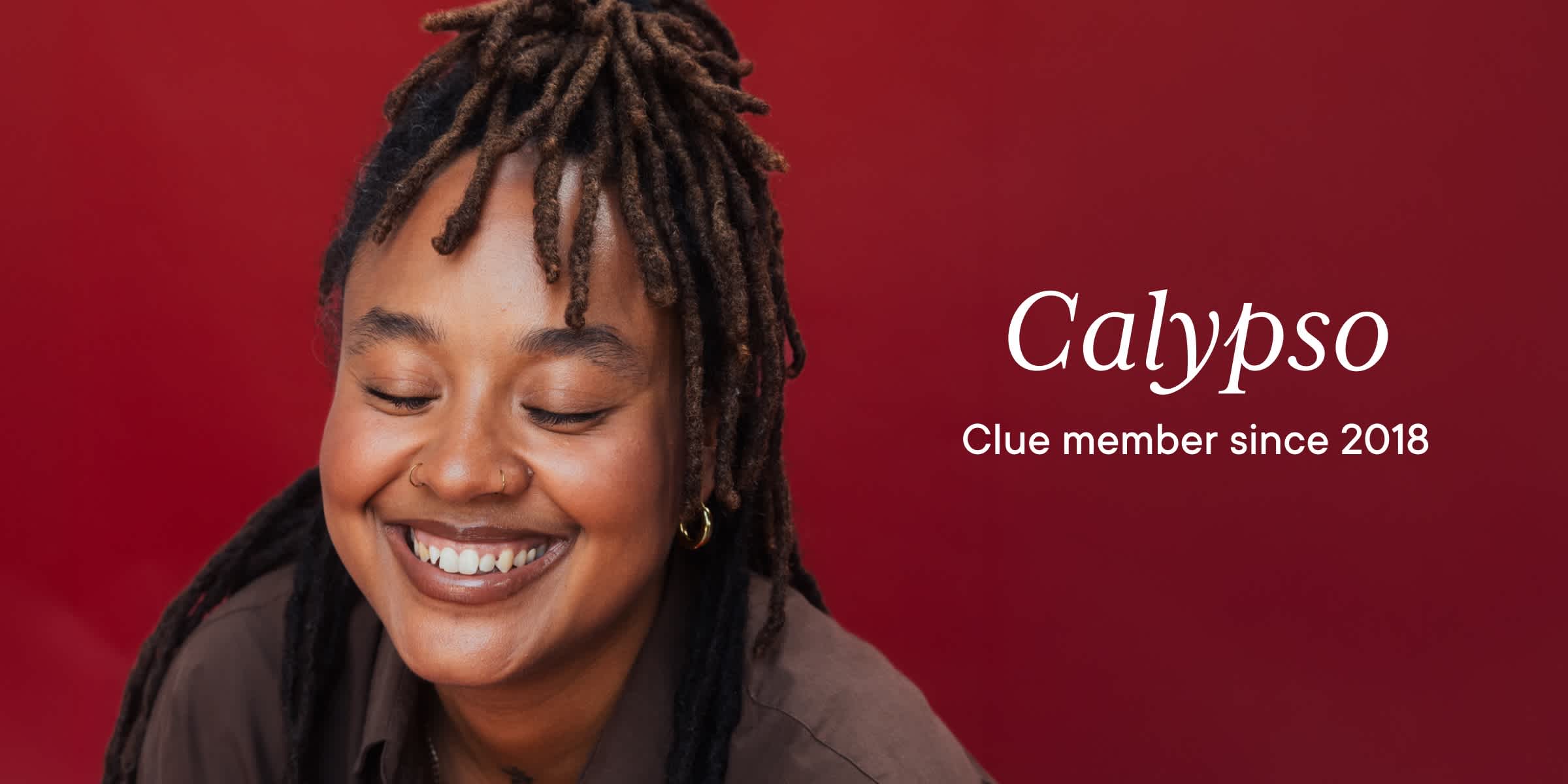 Clue member Calypso with text overlay "Calypso Clue member since 2018"