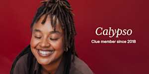 Clue member Calypso with text overlay "Calypso Clue member since 2018"