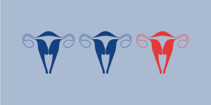 ilustração de três úteros azul e vermelho