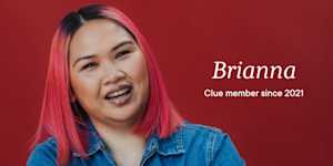 Headshot of Clue member Brianna with text overlay "Brianna Clue member since 2021"