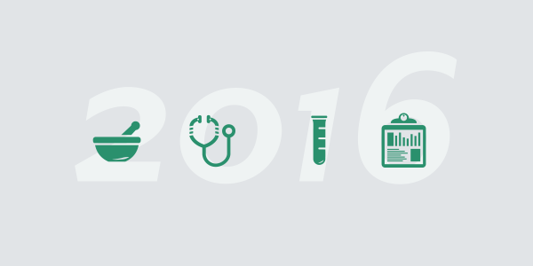 the numbers 2016 with green health icons on top