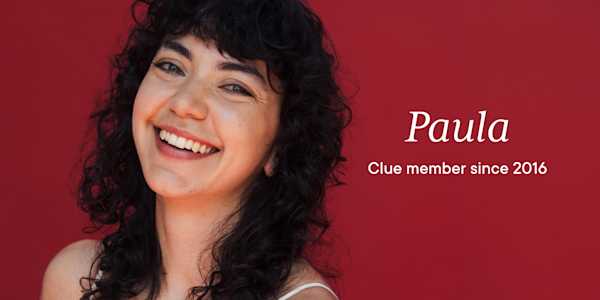 Headshot of Clue member Paula with text overlay "Paula Clue member since 2016"