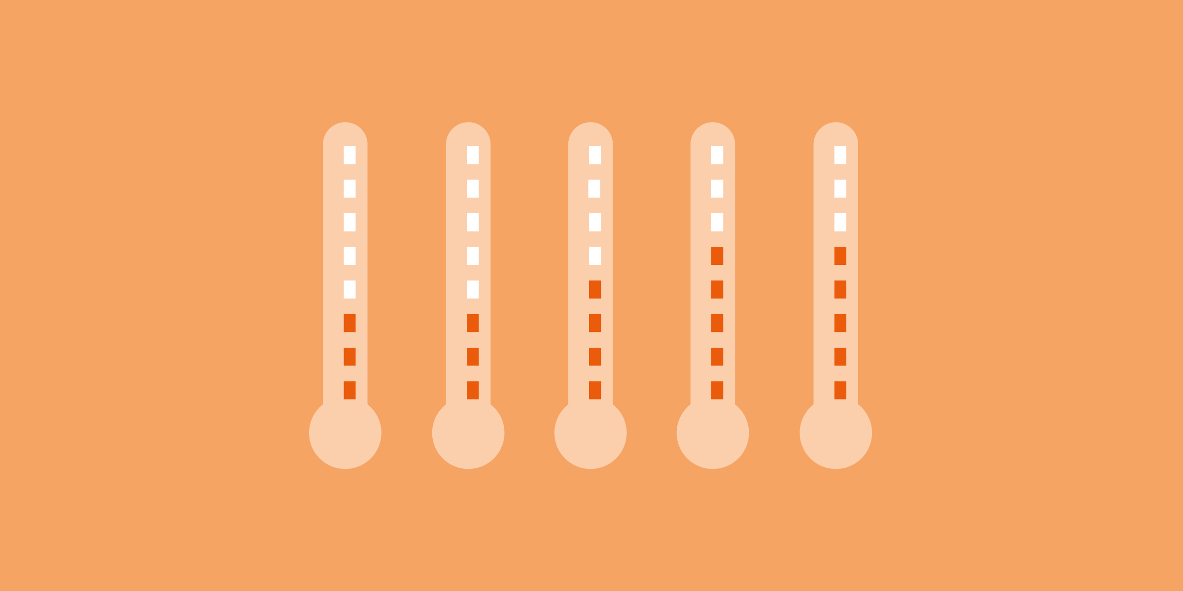 Termômetros com diferentes temperaturas, em fundo laranja
