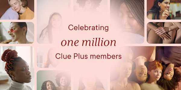 A photo montage showing various people with text overlay that reads "celebrating one million Clue Plus members"