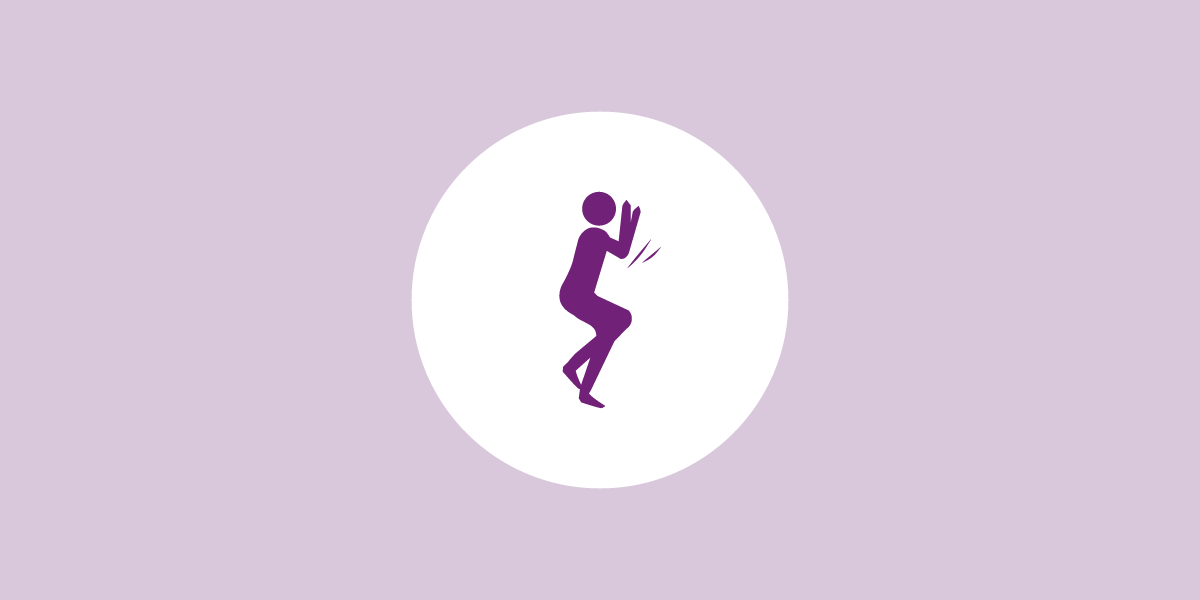 a purple figure performing a yoga pose