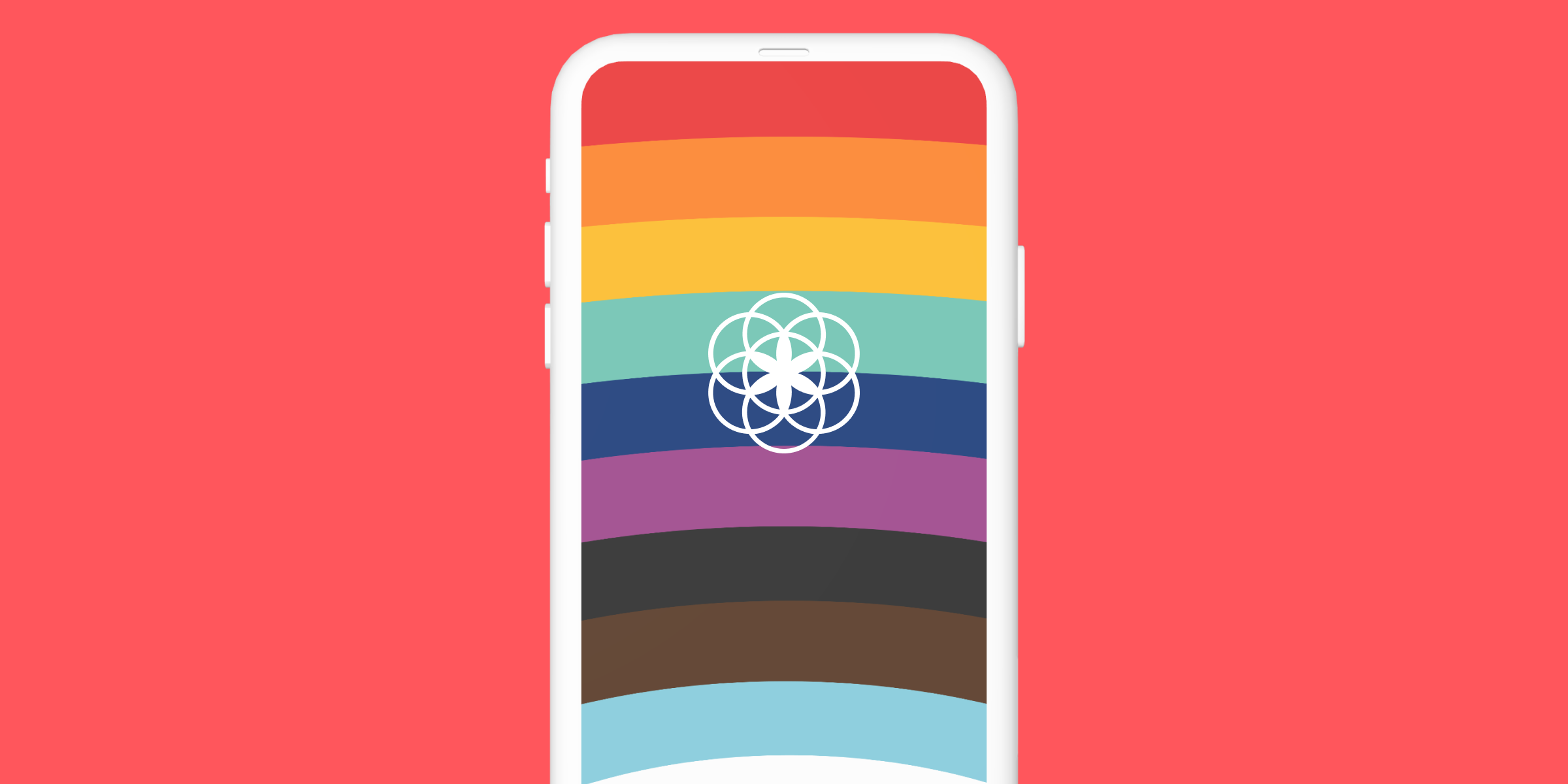 An illustration of a smart phone with the pride flag and the clue logo on it. 