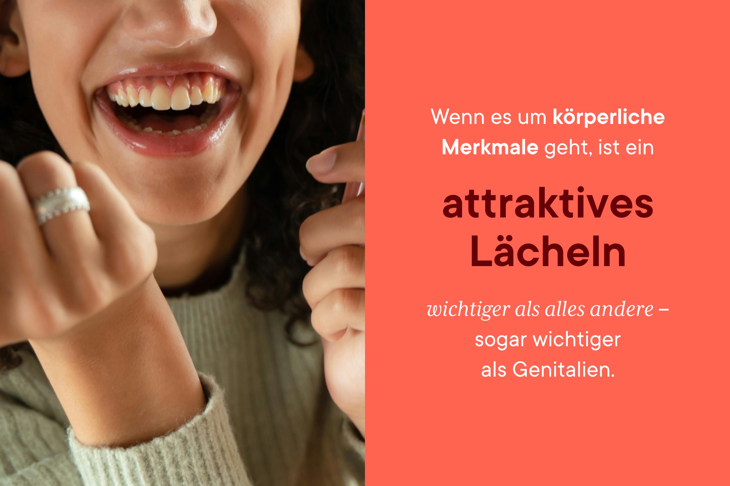 A big smile with red lips and white teeth. 