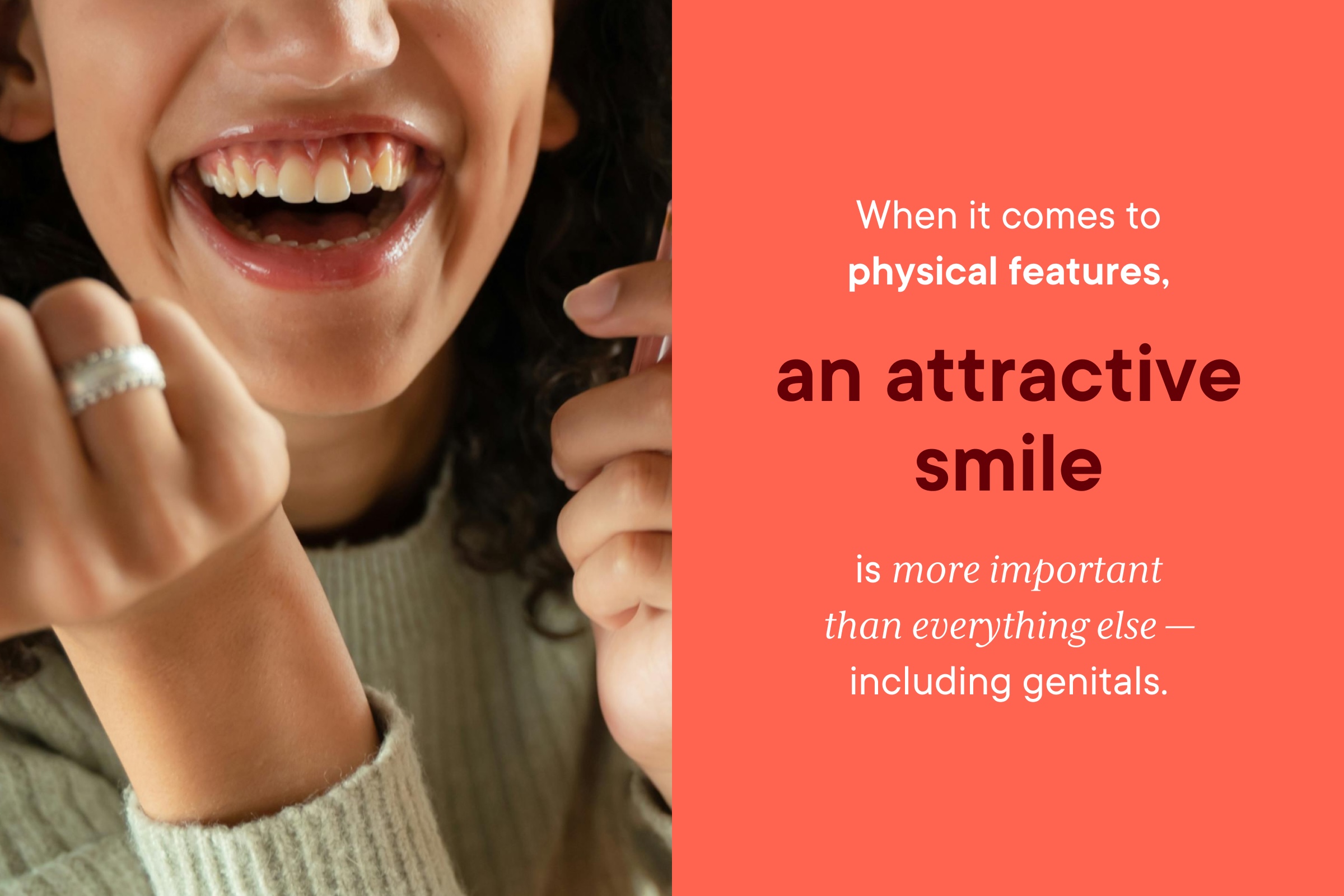 A big smile with red lips and white teeth. 