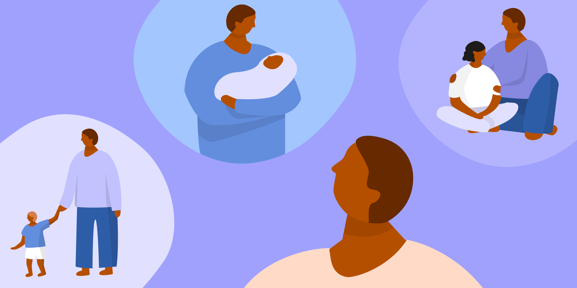 Illustration of different types of parents with kids