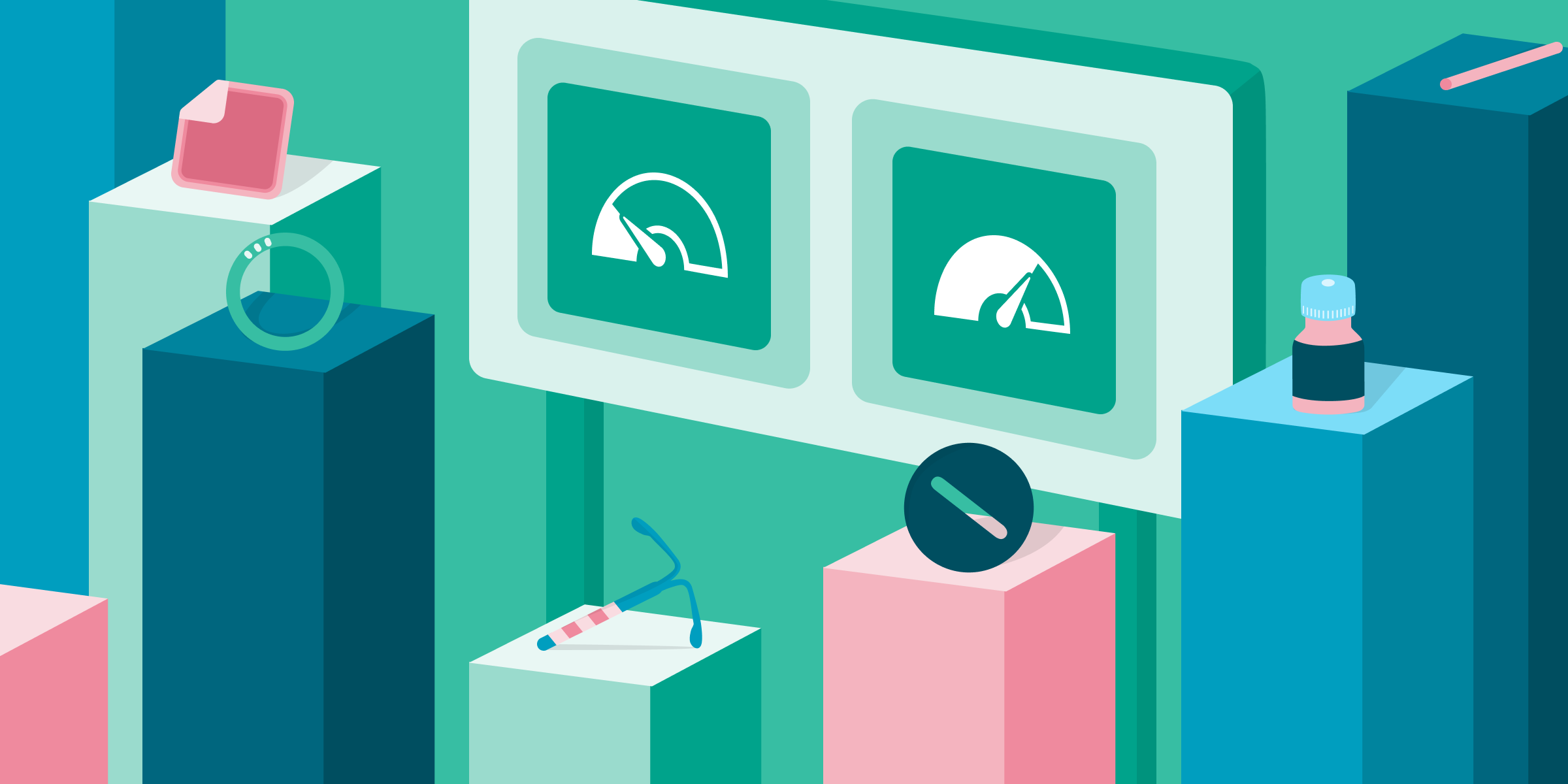 uma ilustração de um coelho com diferentes formas de contracepção