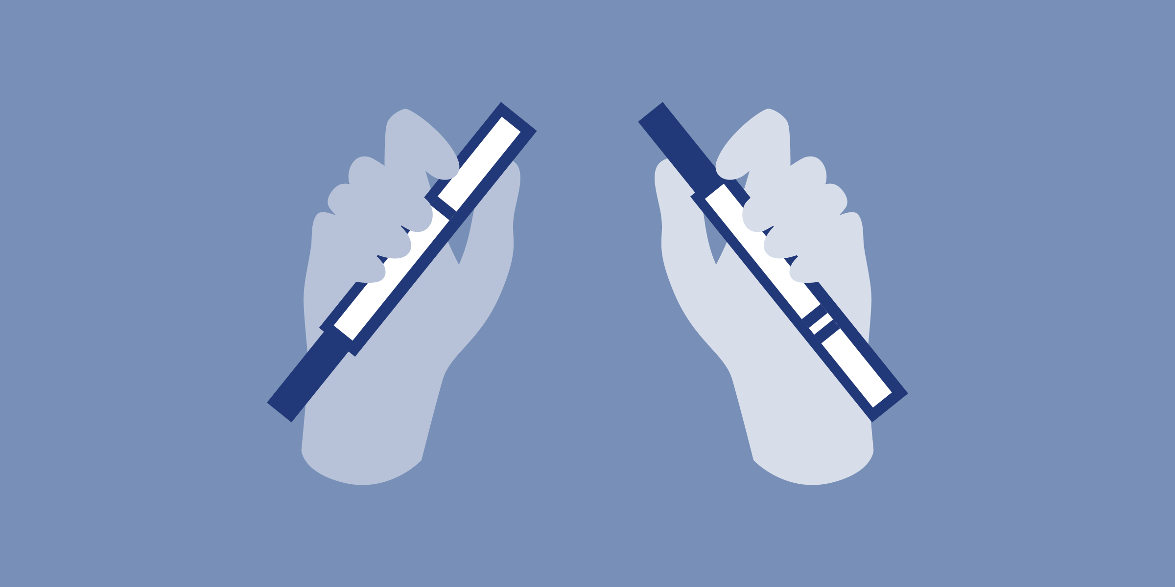Duas mãos segurando testes de gravidez