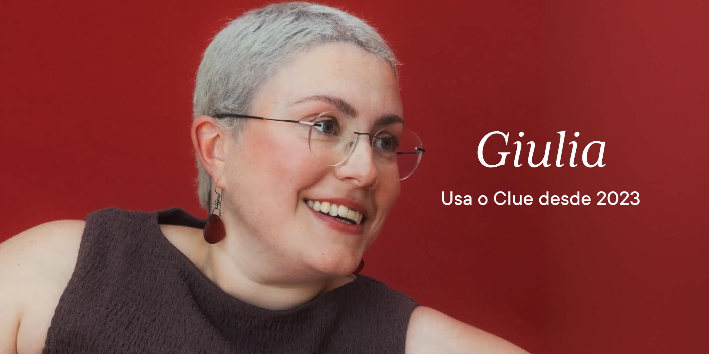 Headshot of Clue member Giulia with text overlay "Giulia Clue member since 2023"