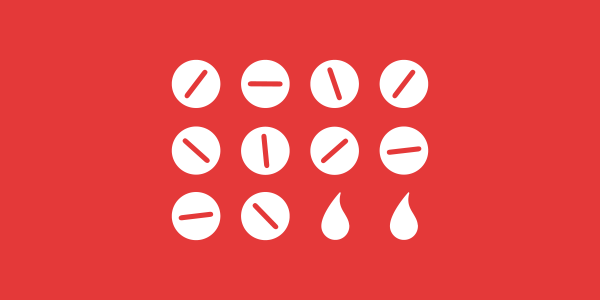 illustrated birth control pills in red