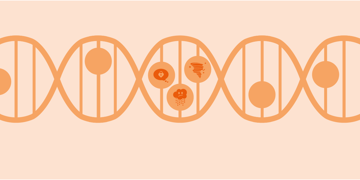 illustration of a strain from a dna helix with 3 icons of pmdd