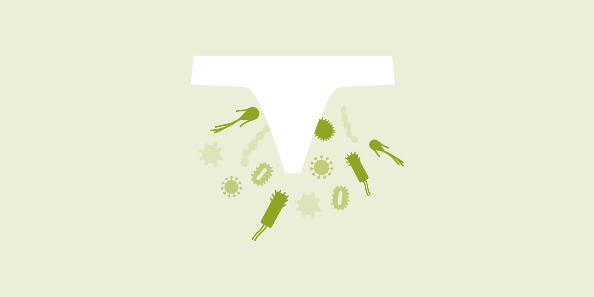 illustration of clean white panties and bacteria moving toward it