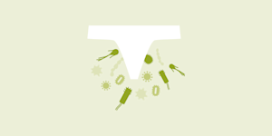 illustration of clean white panties and bacteria moving toward it