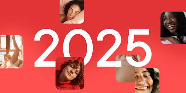 Our year in cycles from clue with 2025 overlaying images of people