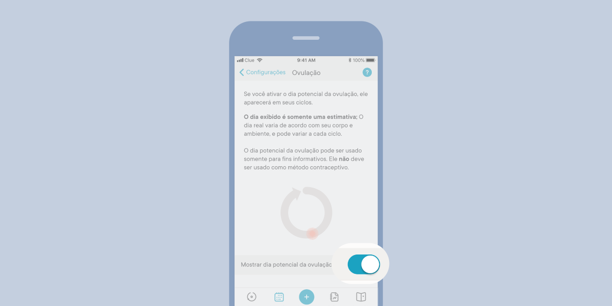 Screenshot of the Clue app indicated how to turn on your predicted day of ovulation. 