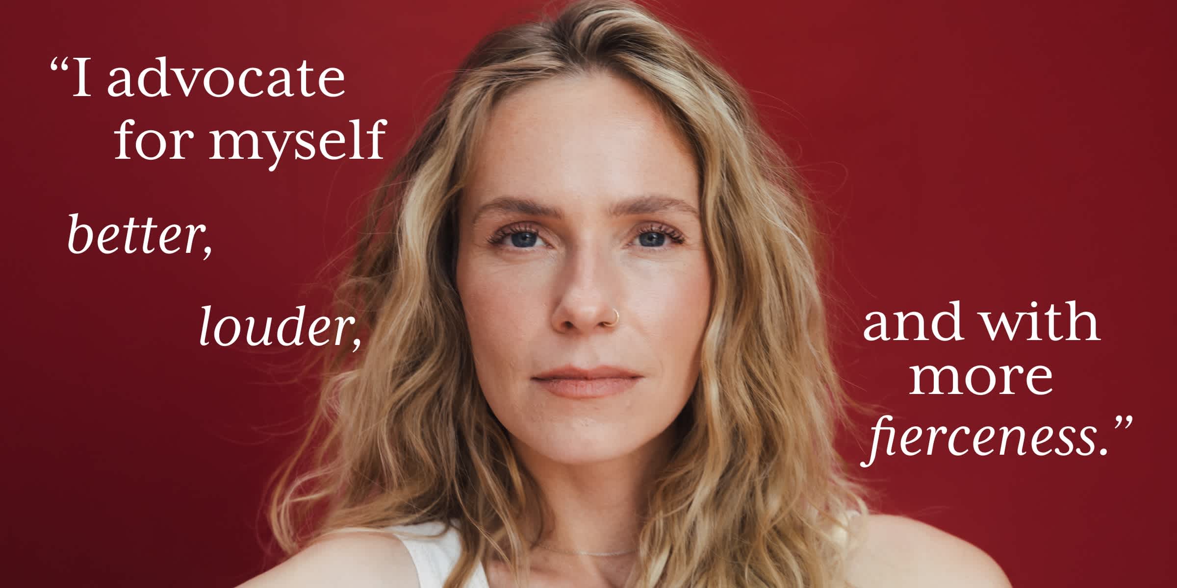 Headshot of Clue member Eva with text overlay "I advocate for myself better, louder, and with moe fierceness"