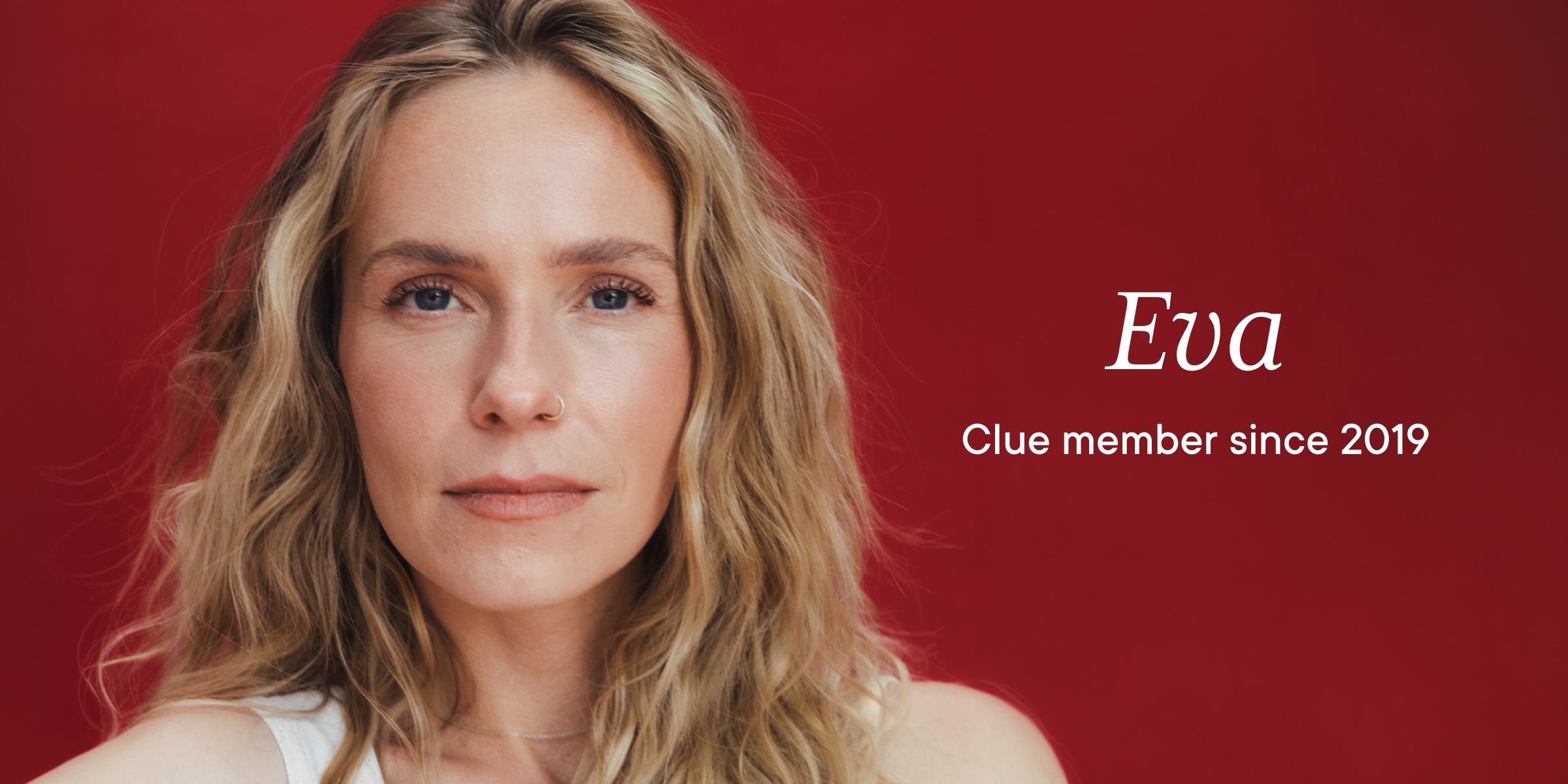 Headshot of Clue member Eva with text overlay "Eva Clue member since 2019"