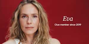 Headshot of Clue member Eva with text overlay "Eva Clue member since 2019"