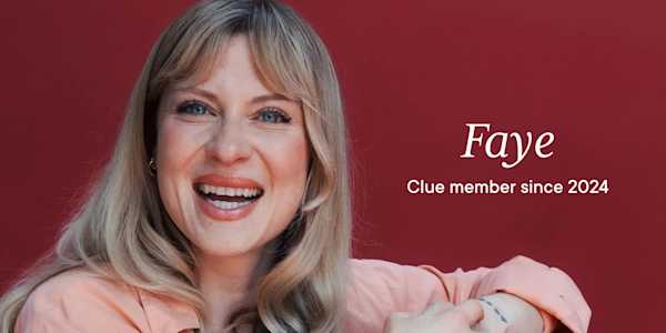 Headshot of Clue member Faye with text overlay "Faye Clue member since 2024"