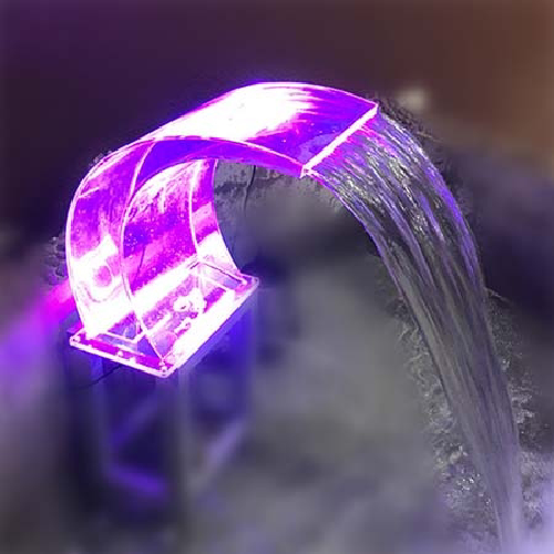 LED Illuminated Curved Acrylic Pool Waterfall
